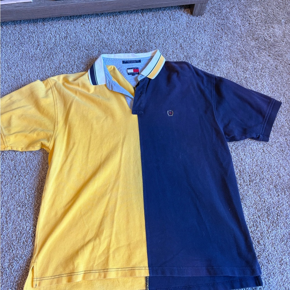 Tommy Hilfiger Two-Tone Yellow and Navy Polo